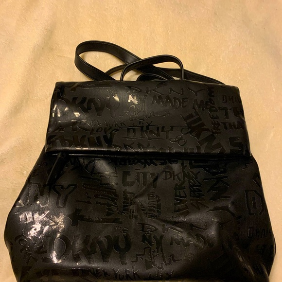 DKNY Backpack Purse.  Black Leather Graffiti - Picture 1 of 4